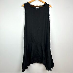 LJC designs 100% linen hand made black sleeveless frayed dress size L  W/pockets
